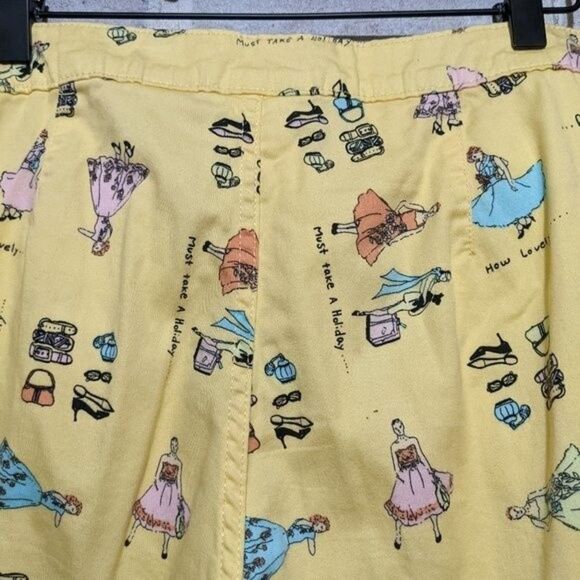 Vintage Bill Blass capri pants yellow woman pattern cotton EUC how lovely sz 8 - Picture 4 of 9